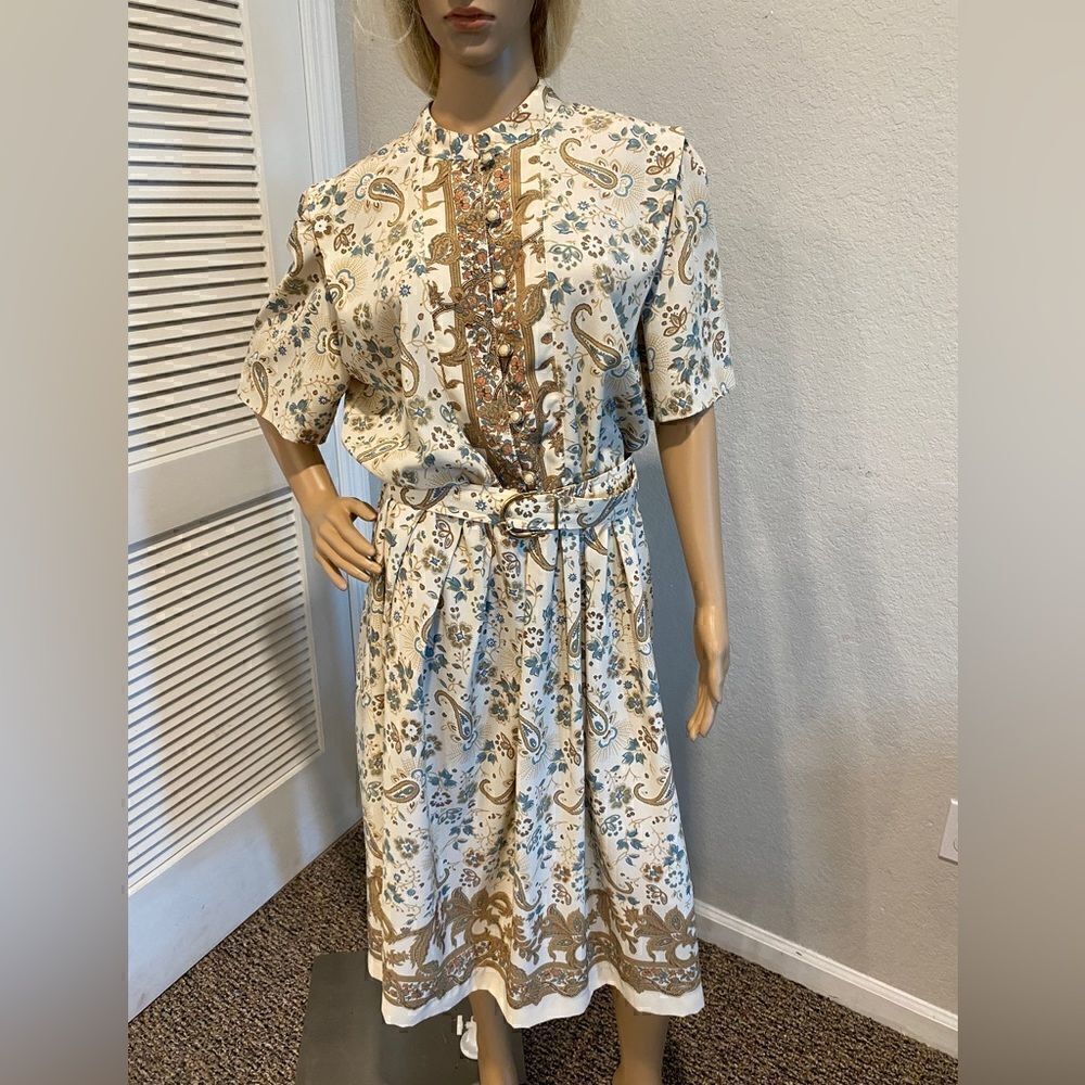 Vintage Florentine Canada Black Floral Dress w/belt